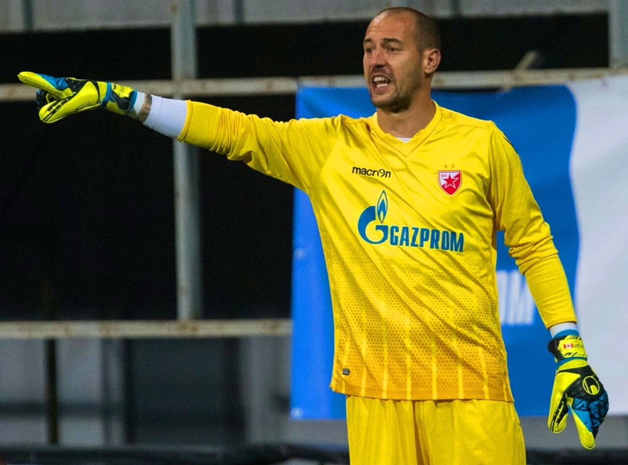 Milan Borjan in a yellow goalkeeper kit pointing during a match