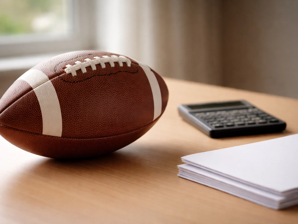Minimal photo of a football on a desk beside a calculator and documents, symbolizing club-by-club salary analysis.