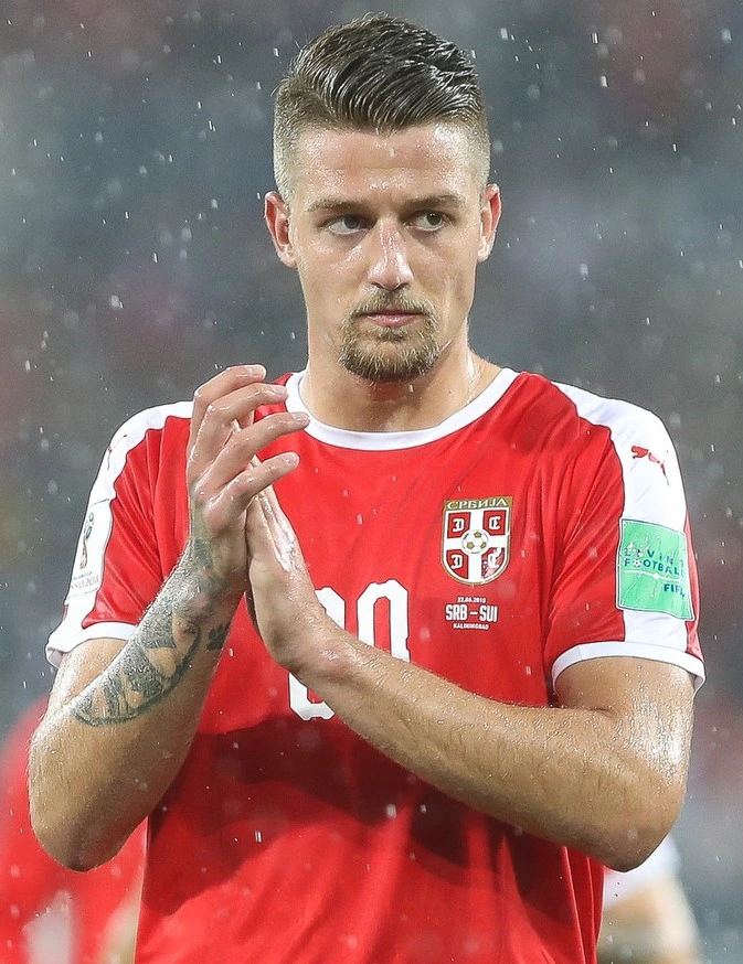 Sergej Milinković-Savić in a Serbia national team jersey during a football match
