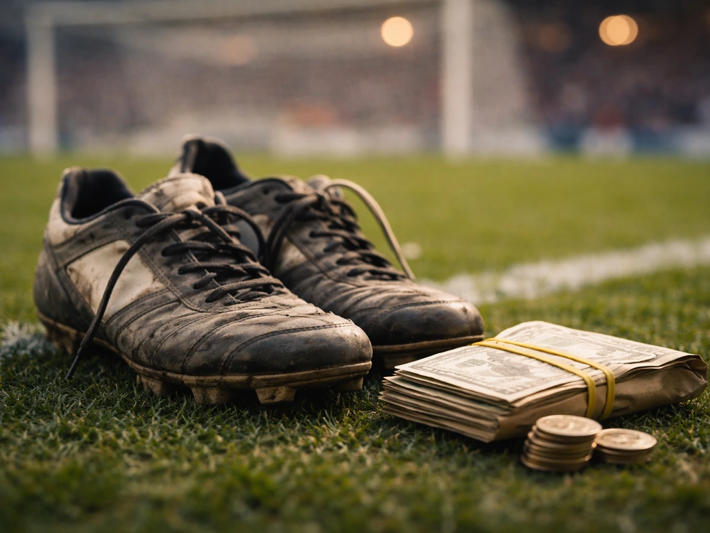 Minimal football-themed scene with a symbolic money theme for a net-worth article