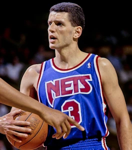 Dražen Petrović in a New Jersey Nets jersey during a basketball game