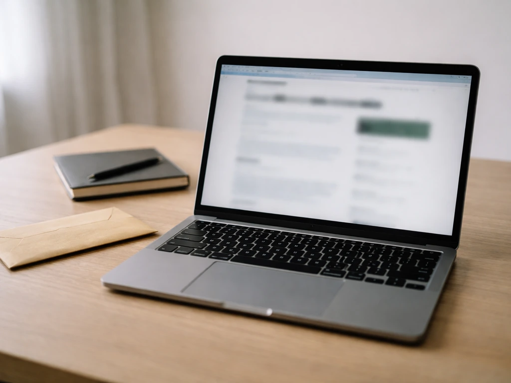 Minimal desk scene with a laptop showing a blurred website-like page and a cash envelope, symbolizing net worth sources.