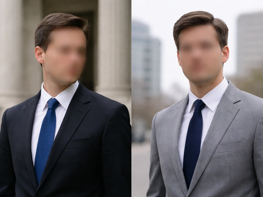 Two anonymous suited men in different settings to suggest confusion between similarly named public figures.